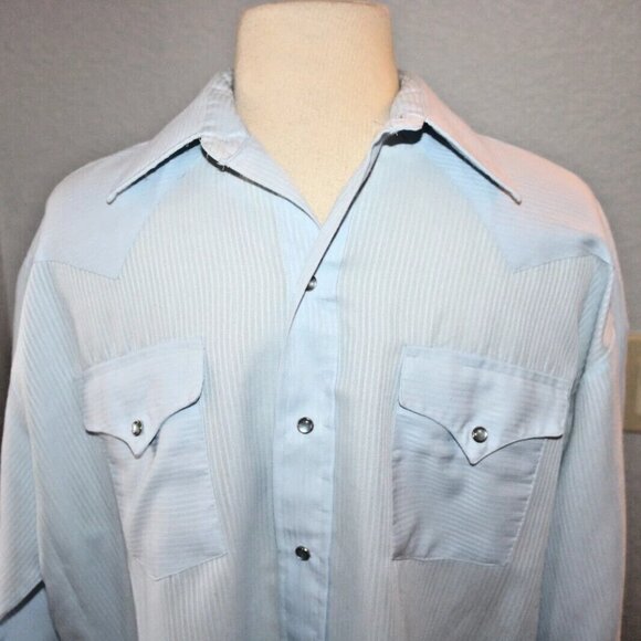 Panhandle Slim Shirt Mens 17-36 Blue Pinstripe Western Pearl Snap Made USA - Picture 3 of 16